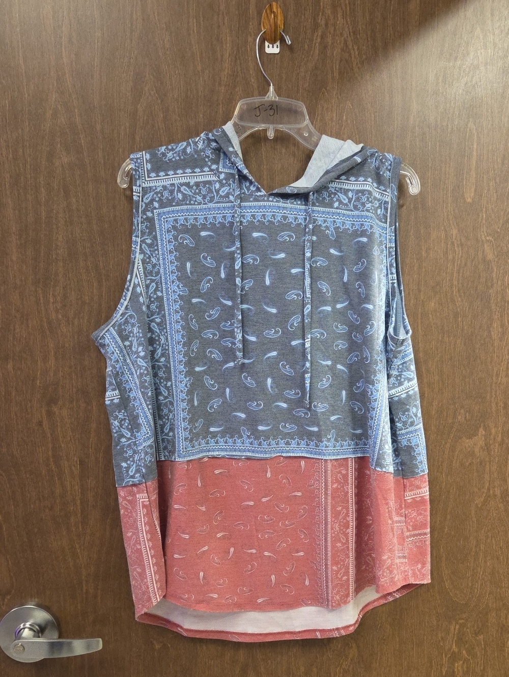 Cato Two-Tone Bandana Hooded Tank - Blue & Rust